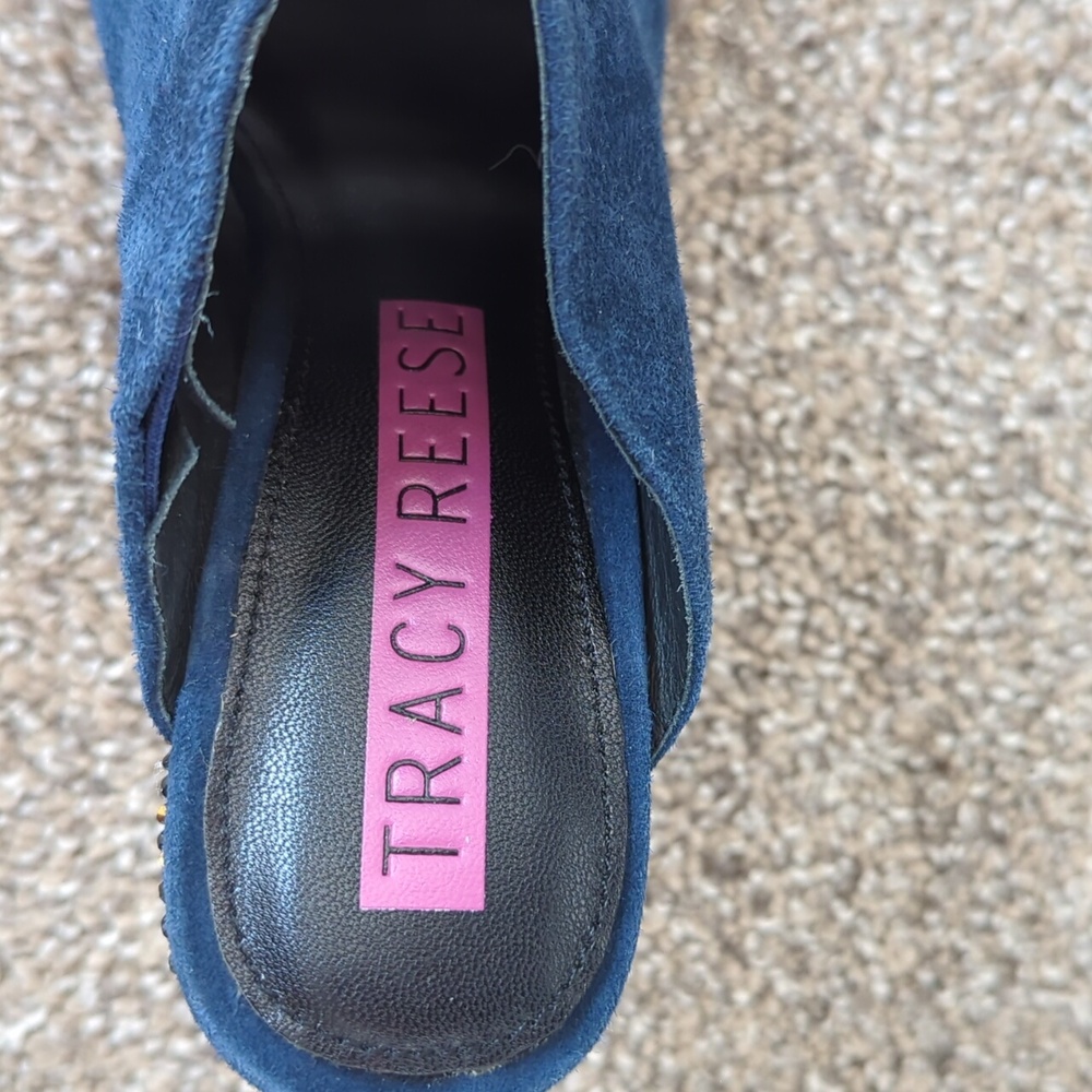 Tracy Reese Blue Suede Peep Toe Mule Shoes - Picture 3 of 10